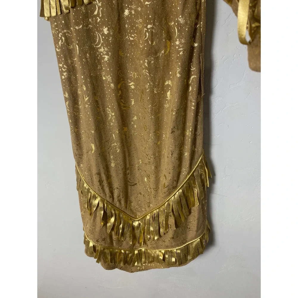 Disney Store Pocahontas Costume Dress with Satchel Bag Tan Gold Girls Size 7/8